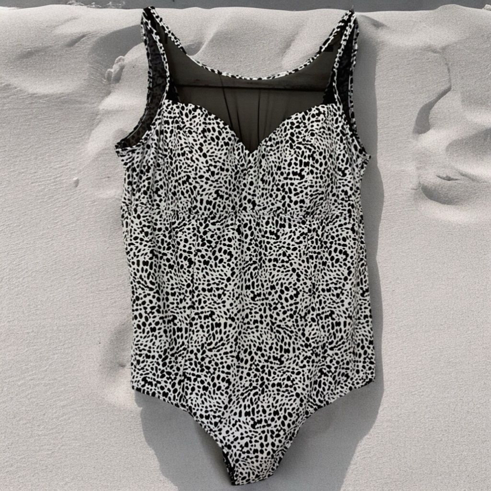 Torrid one piece mesh bodice Swimsuit Black White pony print, Size 3X